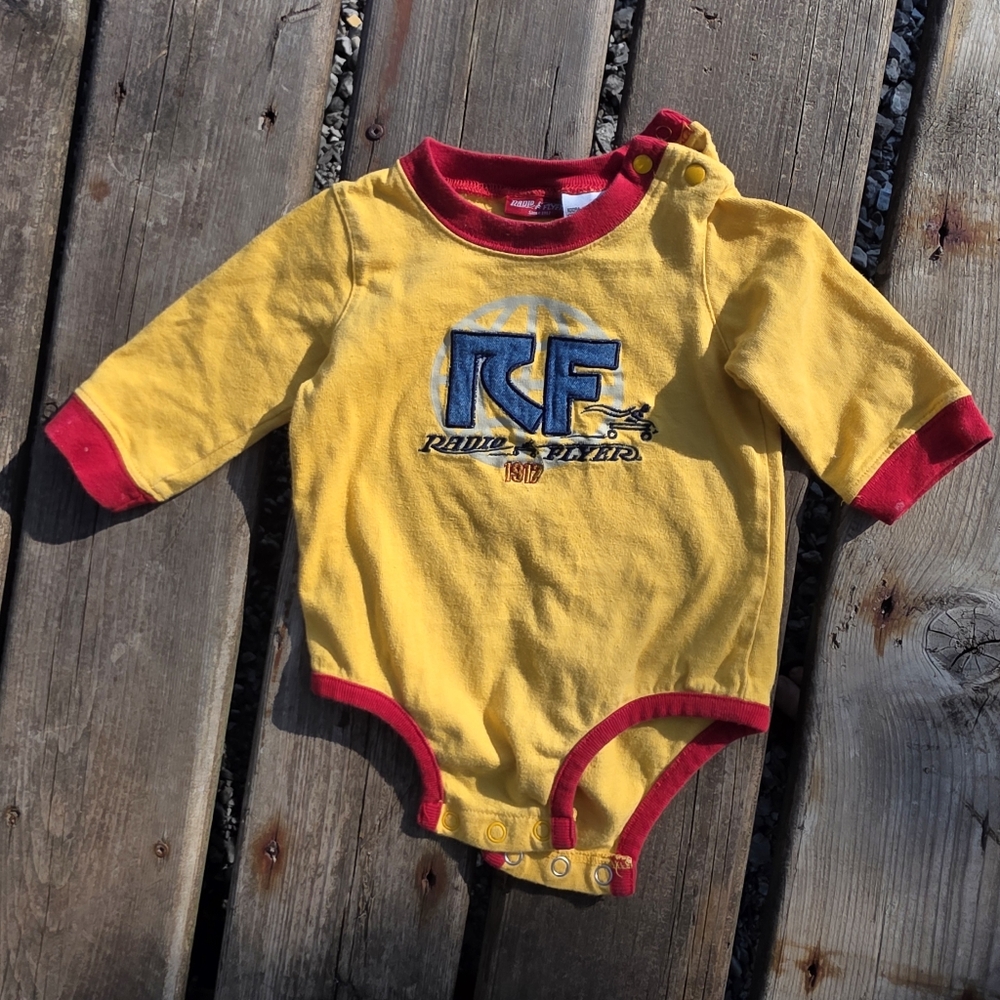 Vibrant Yellow and Red Kids Radio Flyer Vintage Bodysuit